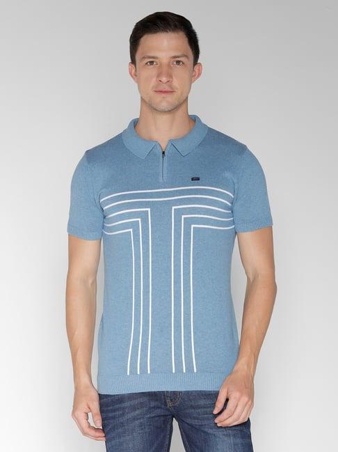 identiti blue slim fit printed polo t-shirt