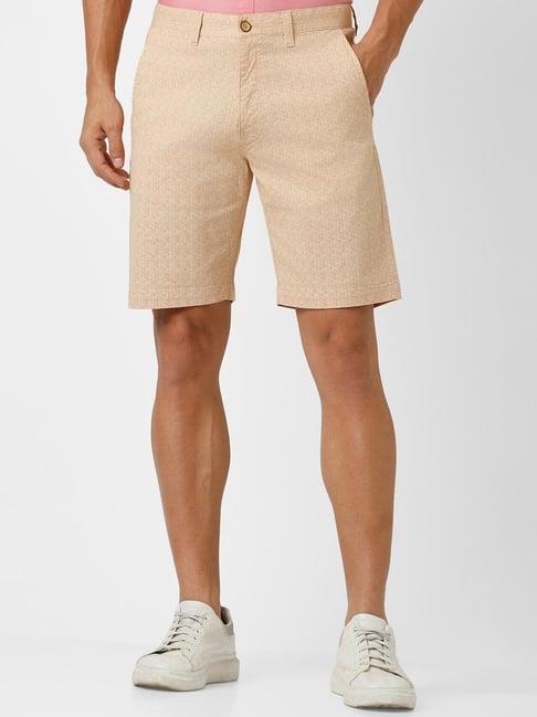 peter england casuals beige regular fit shorts