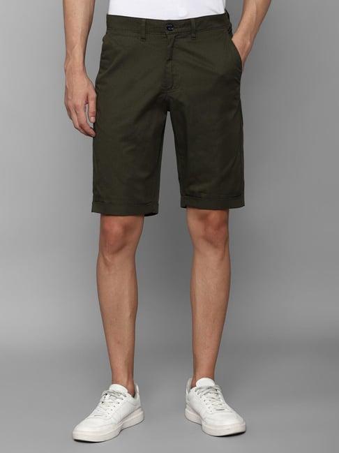 allen solly green cotton slim fit shorts