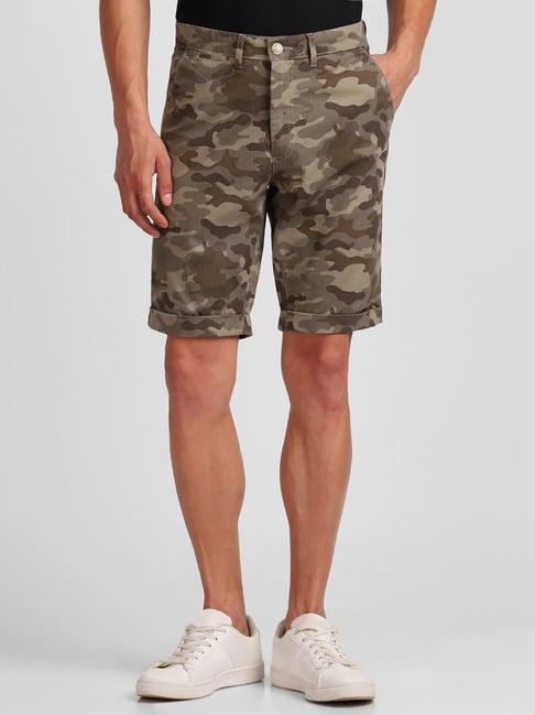 allen solly green cotton slim fit camouflage shorts