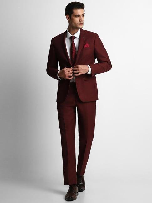 louis philippe gods & kings maroon slim fit two piece suit