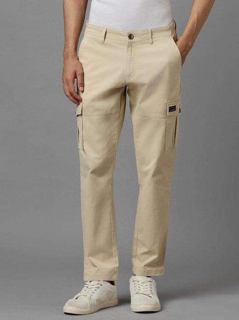 louis philippe jeans cream cotton slim fit cargos