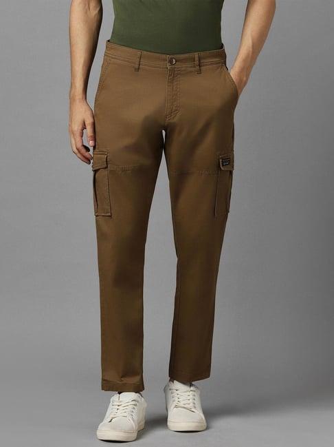 louis philippe jeans brown cotton slim fit cargos