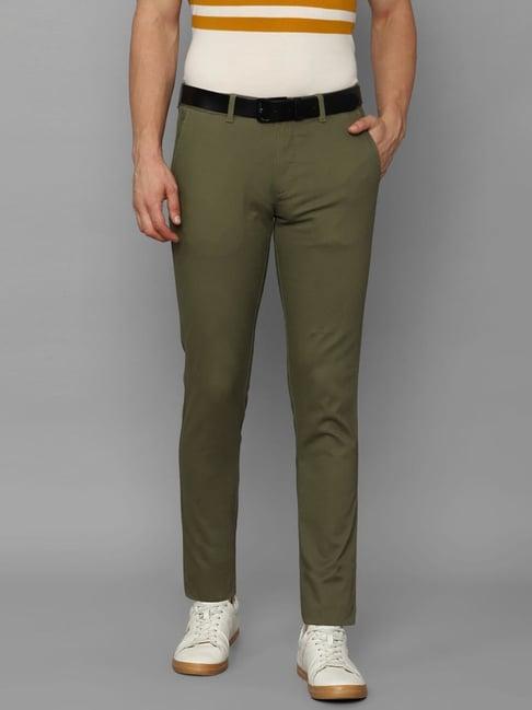 louis philippe sport olive cotton slim fit trousers