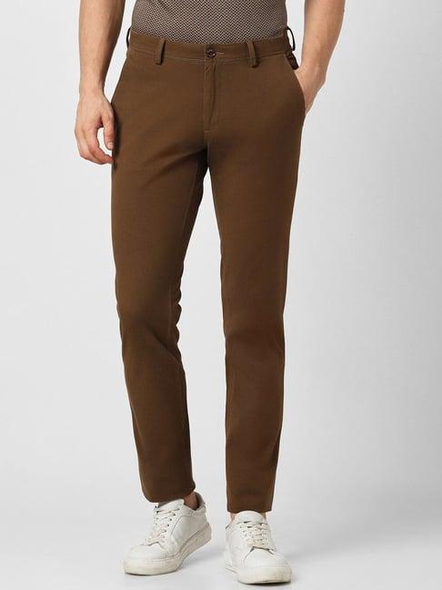 van heusen sport brown cotton slim fit trousers