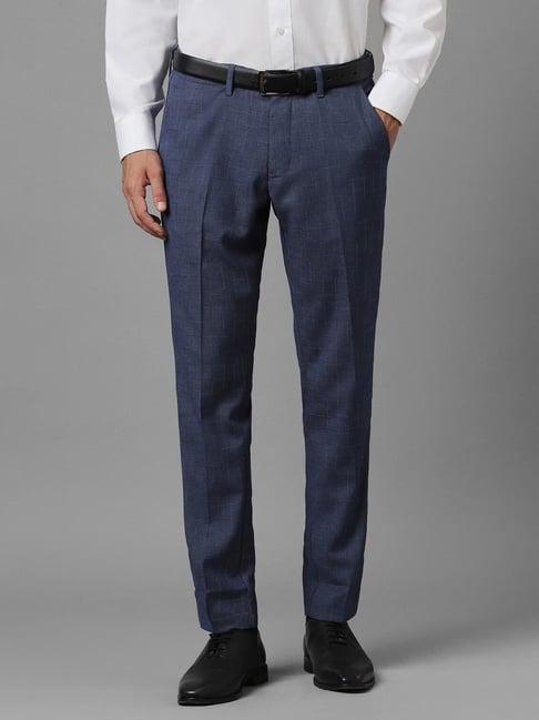 louis philippe sport navy slim fit checks trousers