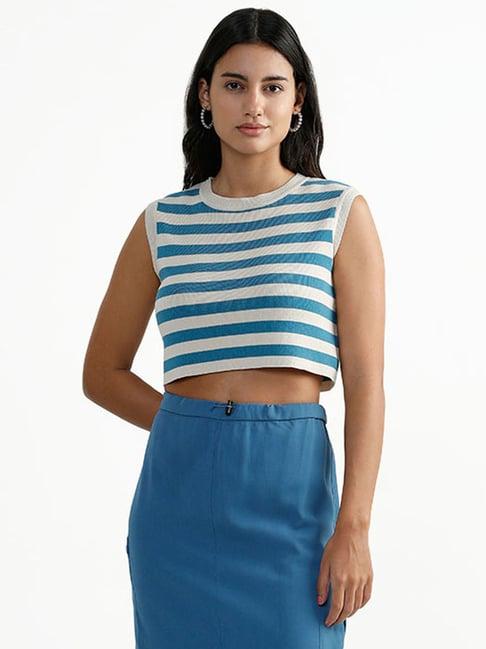 nuon by westside striped teal crop top