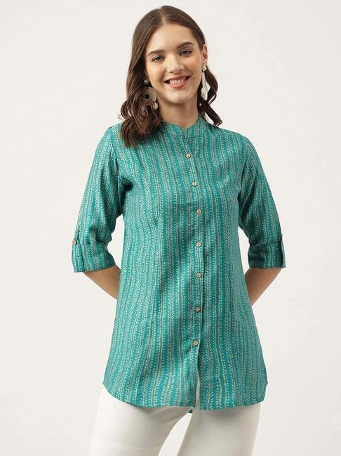 divena teal green printed shirt