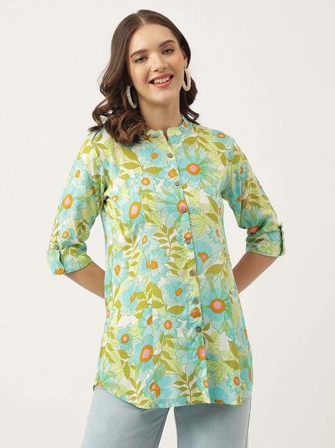 divena green & blue floral print shirt