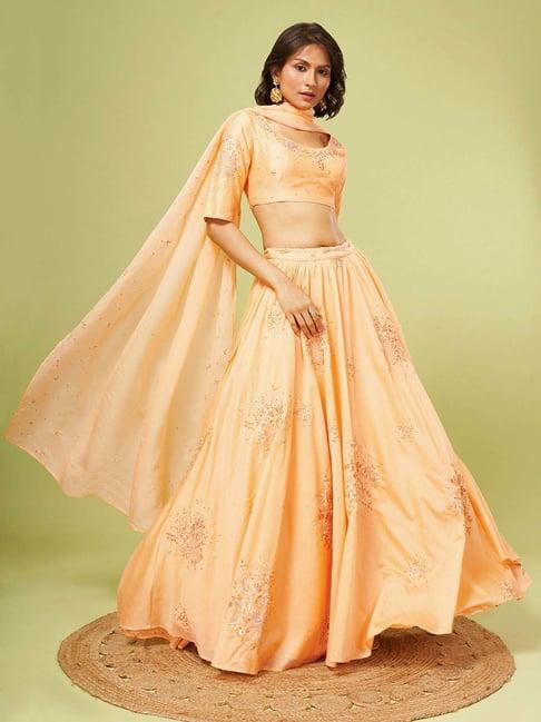 marigold lane peach embroidered lehenga choli set with dupatta