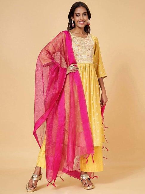 rangmanch by pantaloons fuchsia woven pattern dupatta