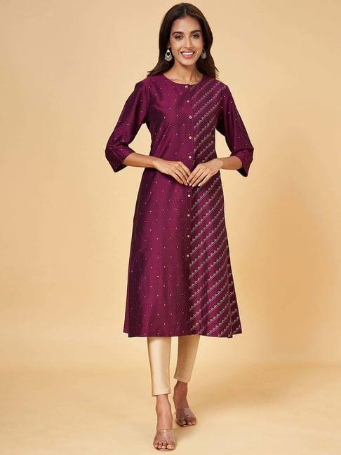 rangmanch by pantaloons purple printed a line kurta