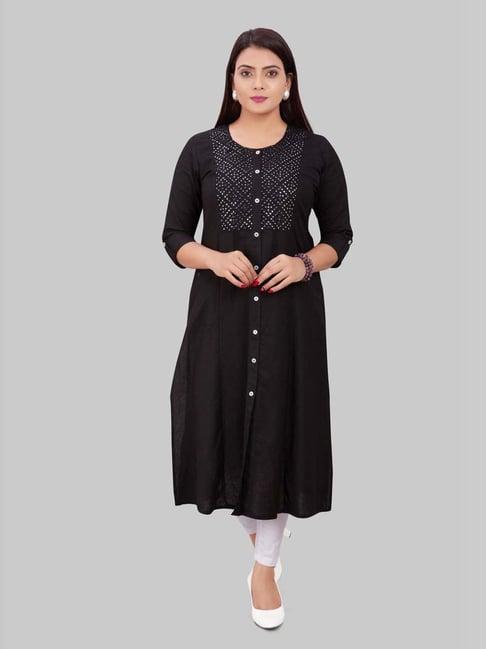 cotton culture black cotton embroidered a line kurta