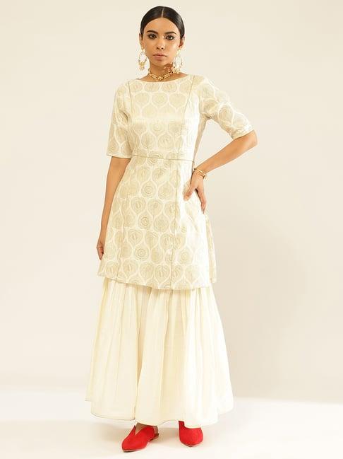 abhishti white zari work kurta sharara set