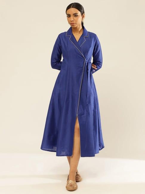 abhishti blue a-line wrap dress