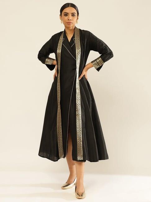 abhishti black zari work a-line wrap dress with shrug