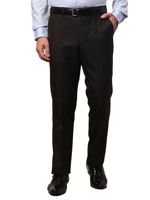 park avenue brown slim fit flat front trousers