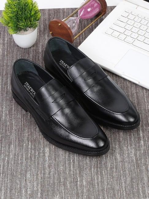 teakwood leathers men's black formal loafers