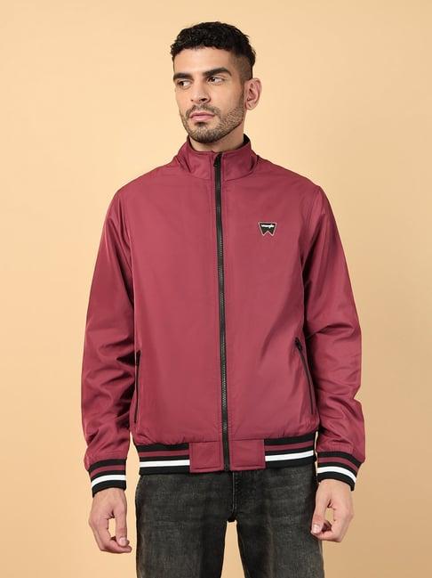 wrangler red regular fit high neck jacket