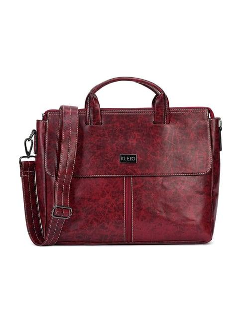 kleio marble textured maroon medium leather laptop handbag