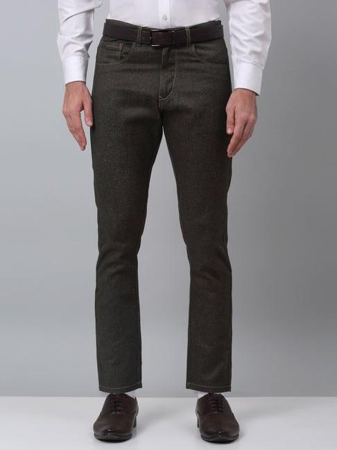 jainish olive green cotton tapered fit trousers