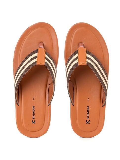 khadim men's brown flip flops