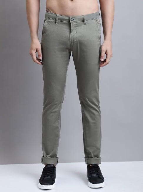 cantabil olive regular fit self design flat front trousers