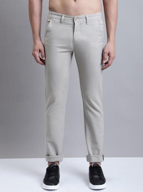 cantabil light grey regular fit flat front trousers