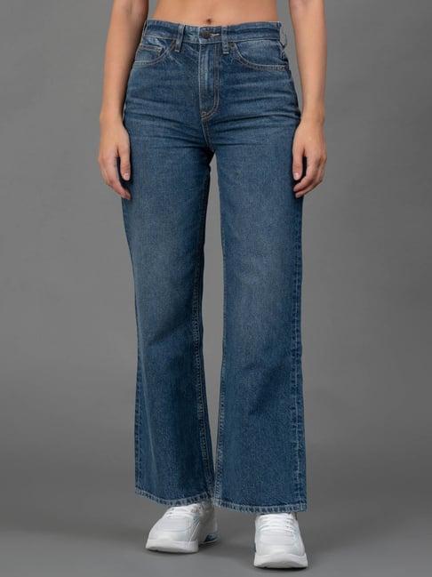 mode by red tape medium blue cotton relaxed fit high rise jeans