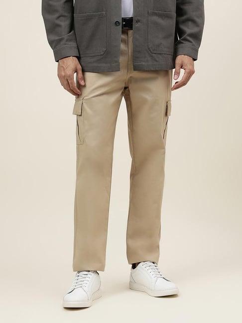 fabindia khaki straight fit cargos