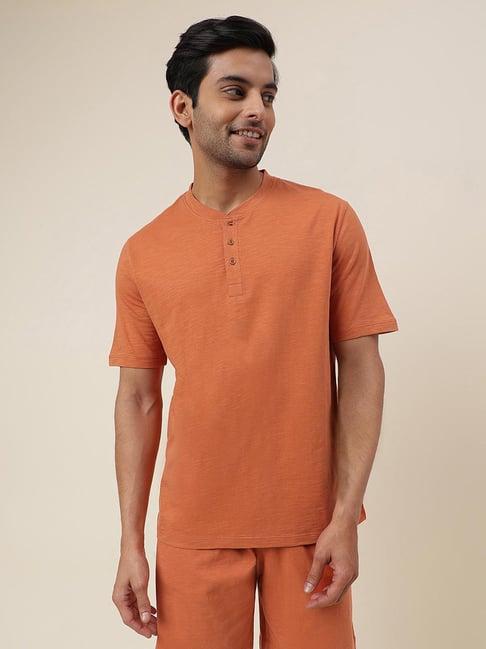 fabindia orange comfort fit henley t-shirt