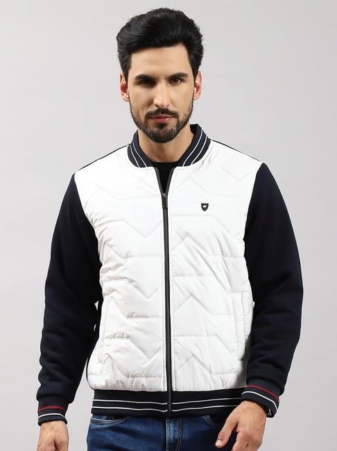 monte carlo navy blue regular fit colour block quilted jacket