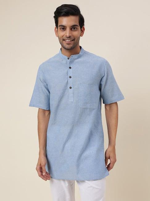 fabindia blue regular fit striped short kurta