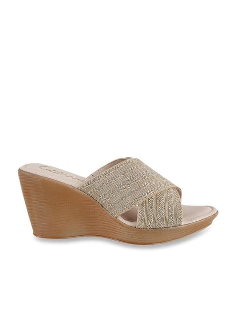 catwalk women's beige cross strap wedges