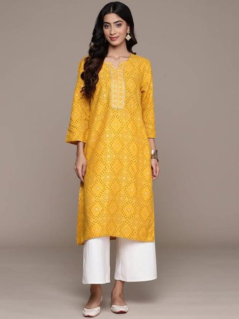 anubhutee mustard printed straight kurta