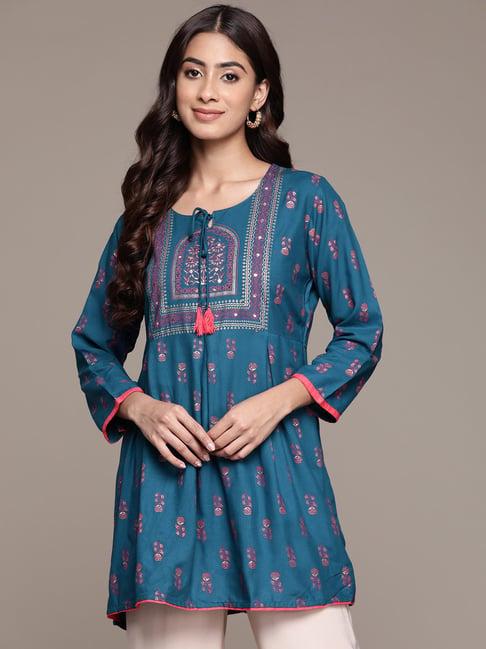 anubhutee navy printed a line kurti