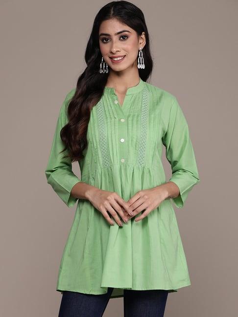 anubhutee green a line pure cotton kurti