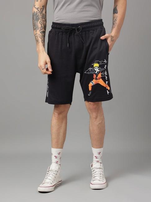 free authority black regular fit naruto printed shorts