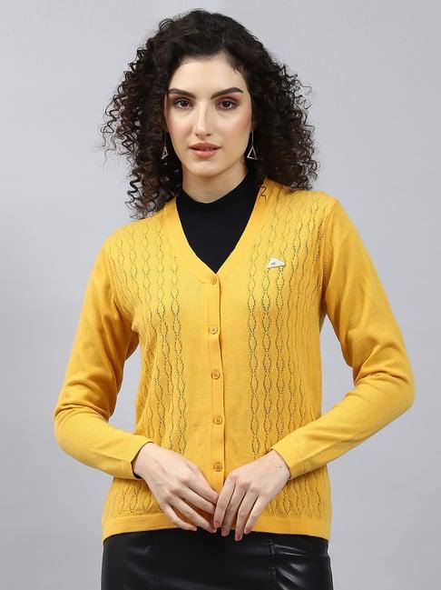 monte carlo yellow self design cardigan