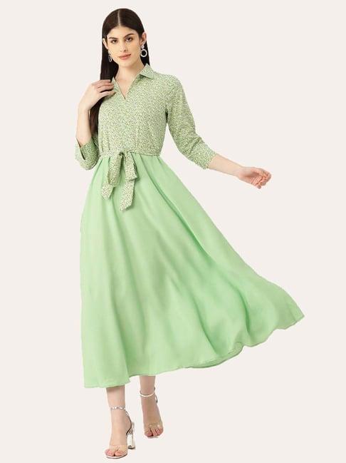 deewa mint green floral print a-line dress