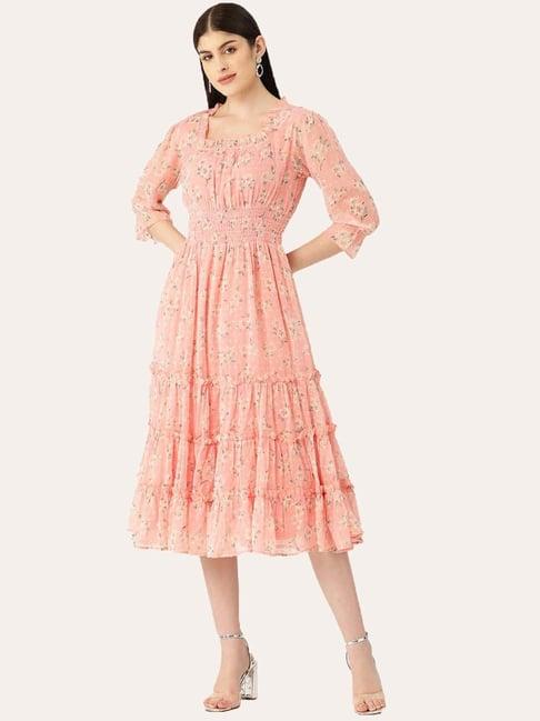 deewa light pink floral print a-line dress