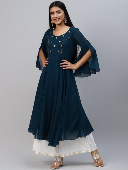 poshak hub blue embellished anarkali kurta