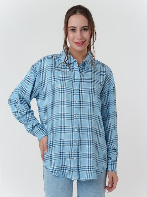 zink london light blue rayon checks shirt