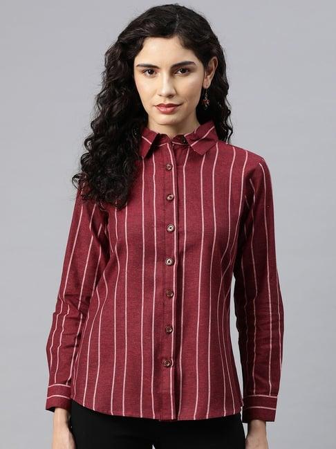 cottinfab maroon & white cotton stripedshirt