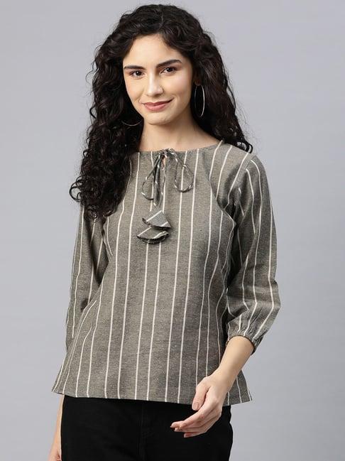 cottinfab grey cotton striped top