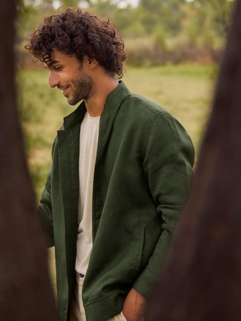 andamen green linen regular fit jacket