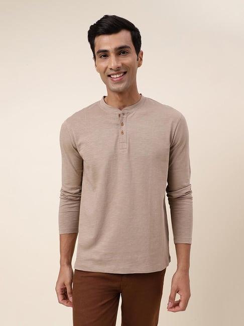 fabindia beige comfort fit henley t-shirt