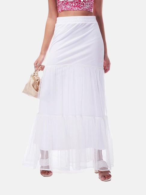 izf white a-line tiered maxi skirt