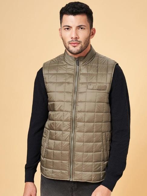 byford by pantaloons olive regular fit quilted jacket