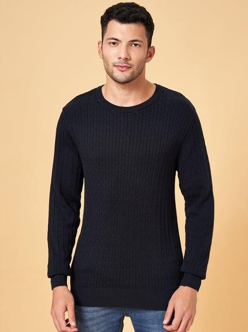 byford by pantaloons navy cotton slim fit self pattern sweater